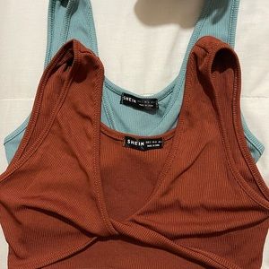 Brown and blue crop tops